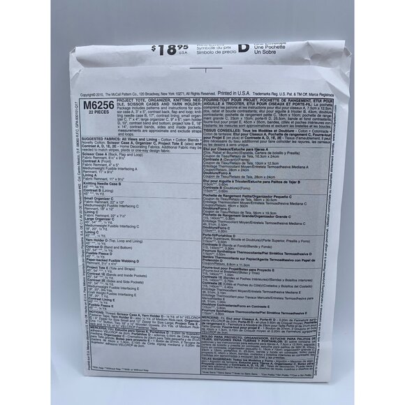 McCall's Access Tote Organizer Knitting Needle Holder Sewing Pattern M6256 - Unc - Picture 2 of 2